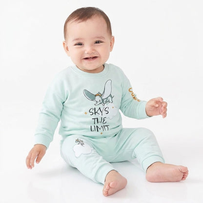 طقم ملابس أطفال قطني فاخر بتصميم "دامبو" – لون أخضر نعناعي