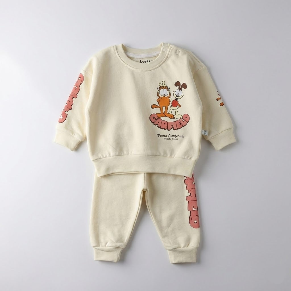 طقم أطفال قطني فاخر من قطعتين بطبعة "غارفيلد" المميزة - قطن مصري