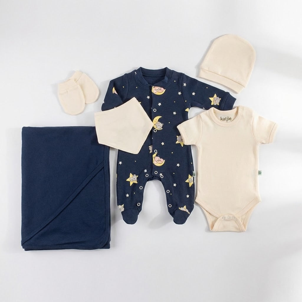 طقم مواليد حديثي الولادة 6 قطع من - قطن - لون ازرق