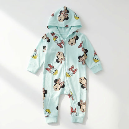 سالوبيت "ديزني" قطعة واحدة للرُضّع بغطاء للرأس نقشة ميني ماوس وديزي داك – لون سماوي