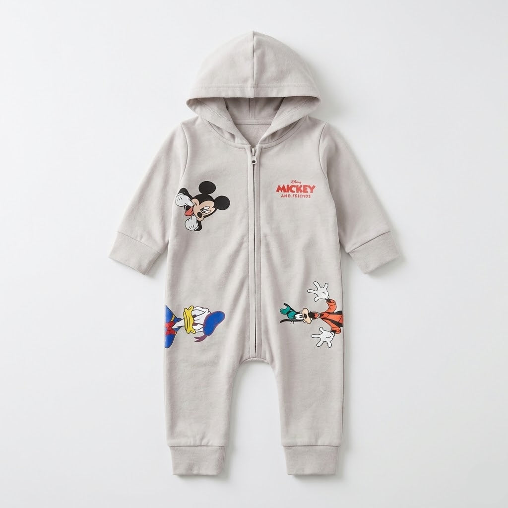 رومبر أطفال قطني بغطاء للرأس وسحاب أمامي - تصميم ميكي ماوس