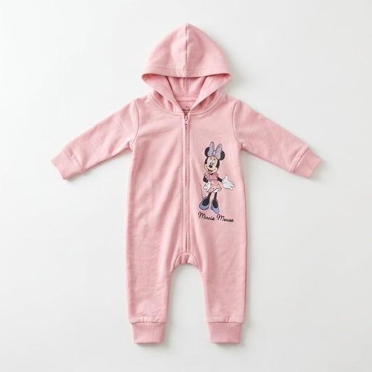 سالوبيت أطفال باللون الوردي وتصميم "ميني ماوس" مع غطاء للرأس وسحاب كامل