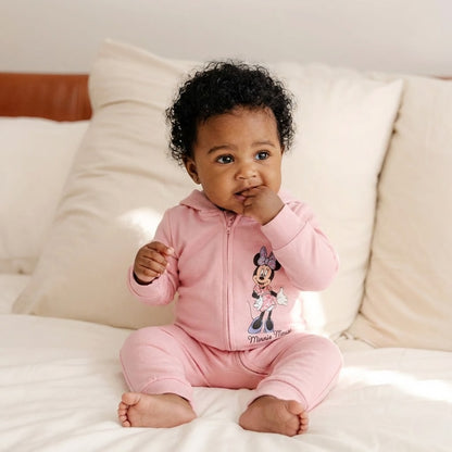 سالوبيت أطفال باللون الوردي وتصميم "ميني ماوس" مع غطاء للرأس وسحاب كامل