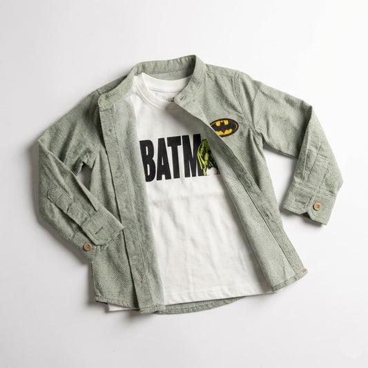 بتصميم "باتمان" - قميص منسوج وتيشيرت قطن