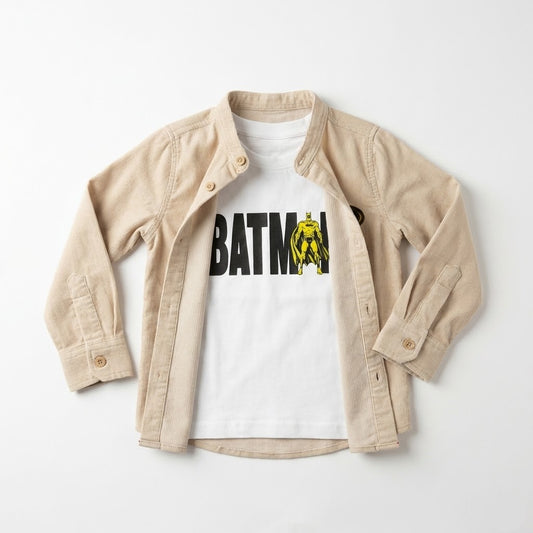 بتصميم "باتمان" - قميص منسوج وتيشيرت قطن