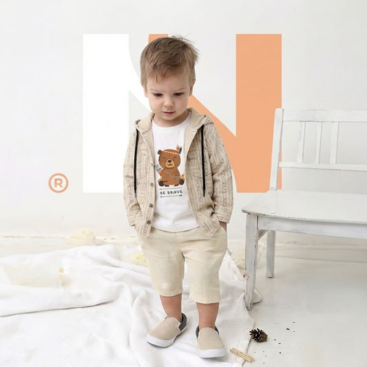 طقم "المغامر الصغير" للأطفال – قميص بغطاء رأس بنقوش هندسية مع تيشيرت