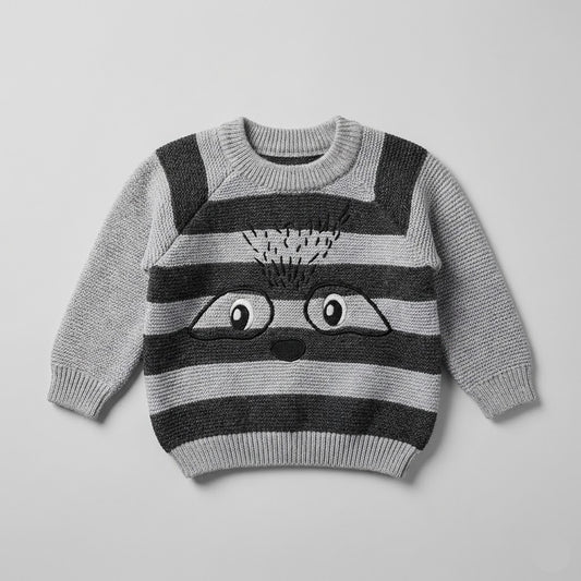 كنزة تريكو شتوية للأطفال بتصميم مُخطط وشخصية مرحة – دفء وأناقة لصغيرك