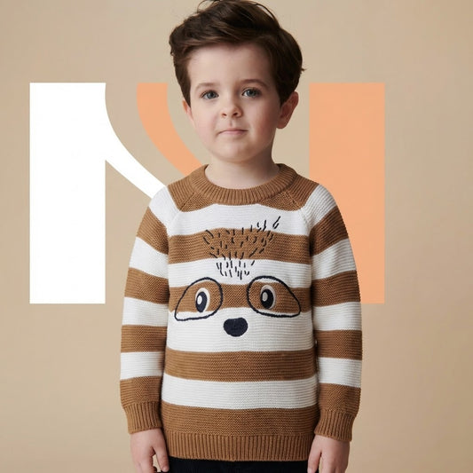 كنزة تريكو شتوية للأطفال بتصميم مُخطط وشخصية مرحة – دفء وأناقة لصغيرك