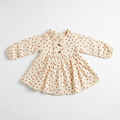 فستان أطفال "بيج" بطبعة الفراولة - تصميم قطني مريح وأنيق