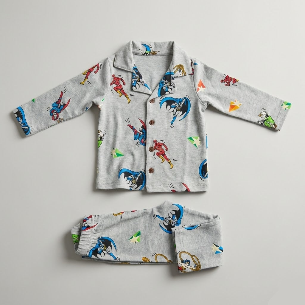 طقم بيجامة للأولاد بطبعة "الأبطال الخارقين" – قطن ناعم ومريح للنوم