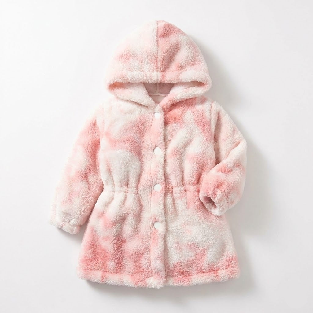 معطف شتوي فاخر للفتيات الصغيرات من الفرو الناعم – تصميم دافئ بلون وردي مموج