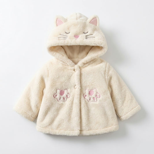 معطف شتوي فاخر للأطفال من الفرو الناعم بتصميم "القطة الوديعة" – دافئ وأنيق
