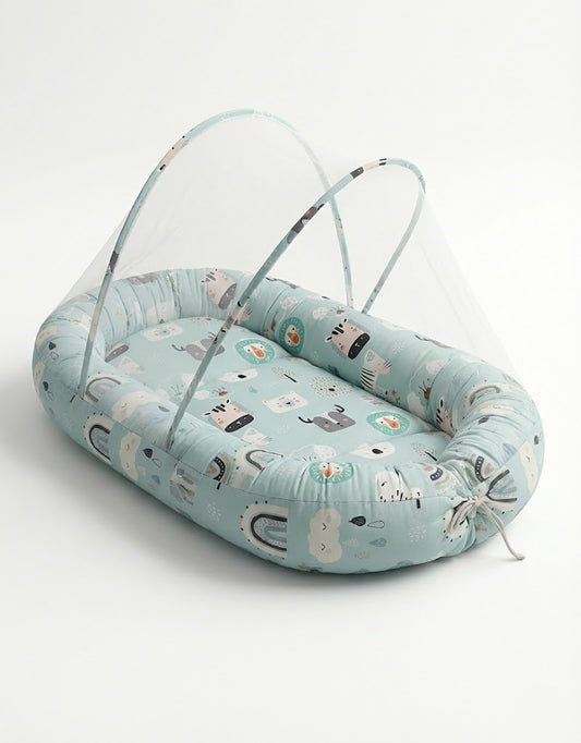 سرير بيبي نيست متنقل اخضر - مع ناموسيه للحمايه