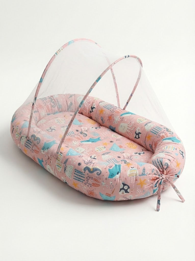 سرير بيبي نيست متنقل بينك - مع ناموسيه للحمايه