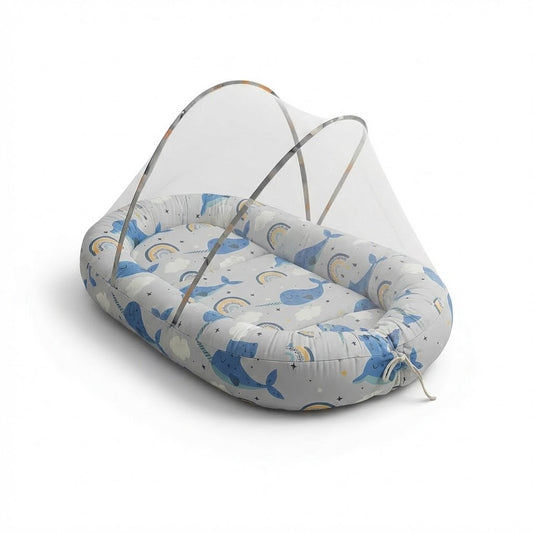 سرير بيبي نيست متنقل رصاصي - مع ناموسيه للحمايه