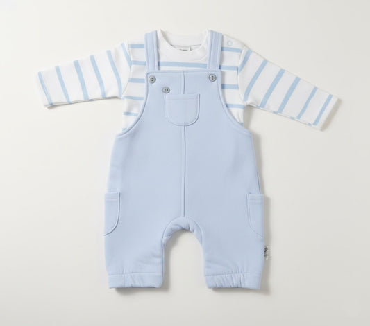 طقم سالوبيت 2 قطعه ولادي قطني ناعم - أزرق سماوي مخطط