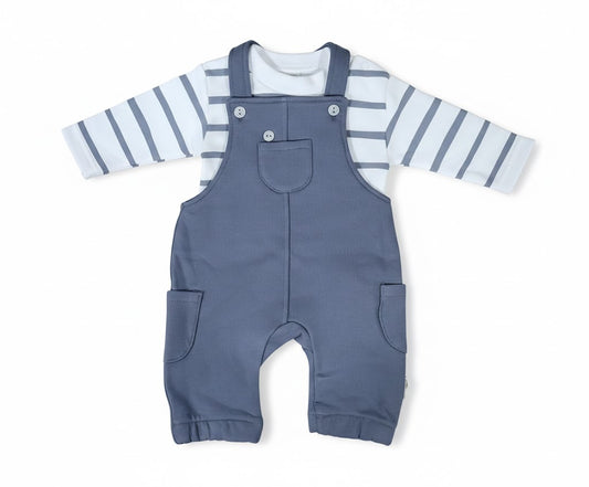 طقم سالوبيت 2 قطعه ولادي قطني ناعم - كحلي مخطط