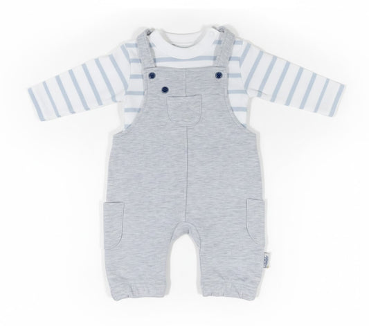 طقم سالوبيت 2 قطعه ولادي قطني ناعم - رصاصي فاتح مخطط