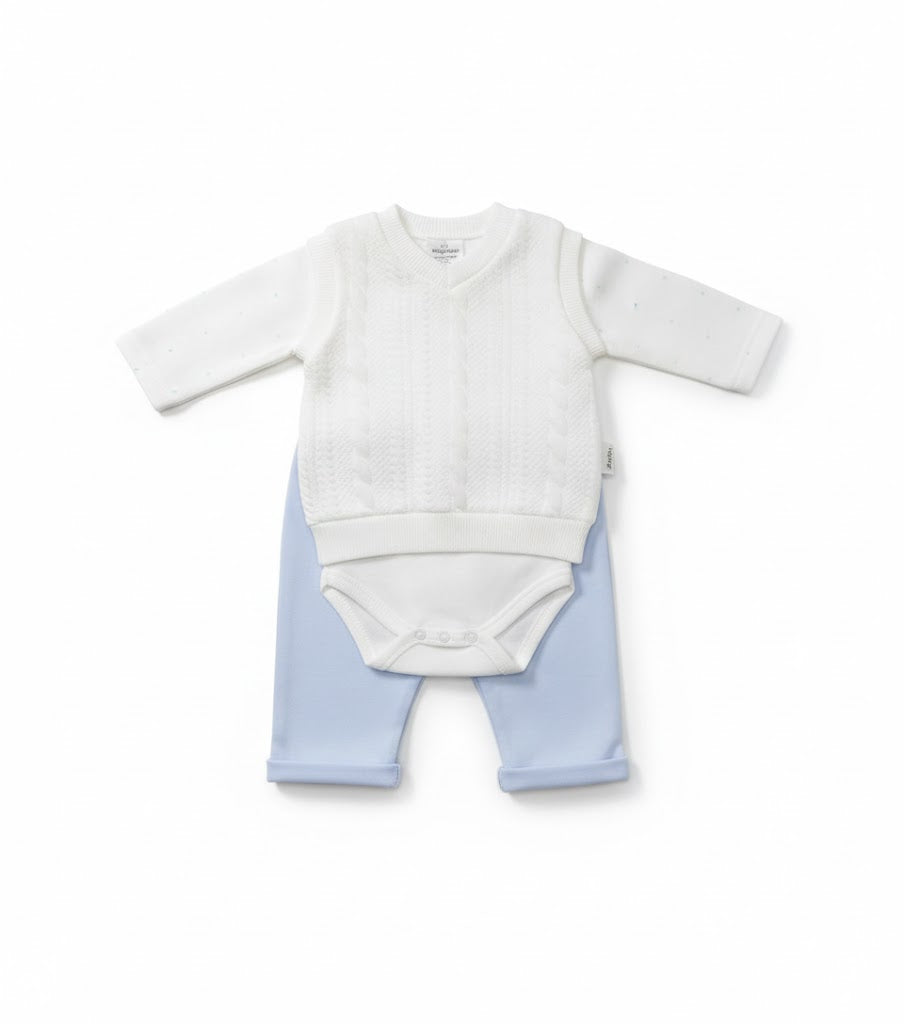 طقم 3قطع ابيض بنطلون ازرق