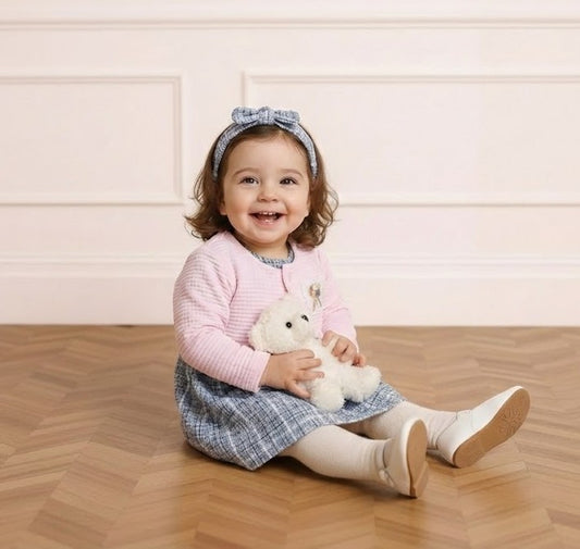 شتوي للفتيات الصغار: فستان كاروهات أنيق مع سترة وردية وتوكه و كلون