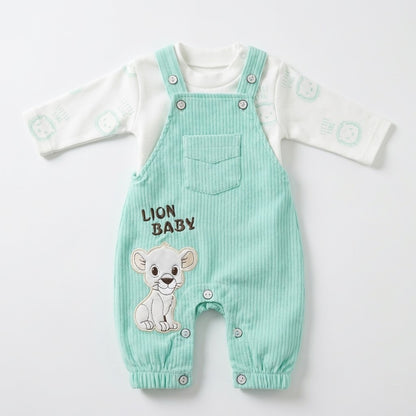 طقم سالوبيت أطفال ولادي فاخر - سالوبيت أخضر مطرز برسمة شبل الأسد و شيرت قطني ناعم