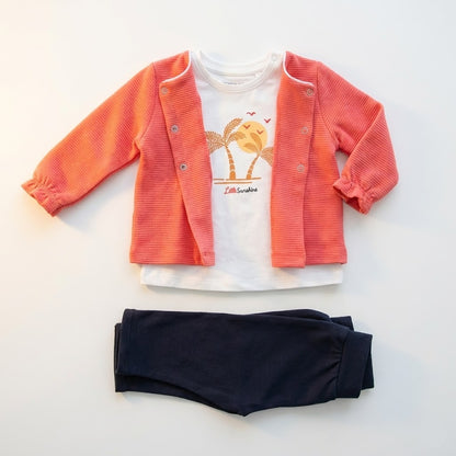 طقم أطفال "بيتي" ثلاثي القطع: سويت شيرت  و شيرت وبنطال مريح باللون الاحمر