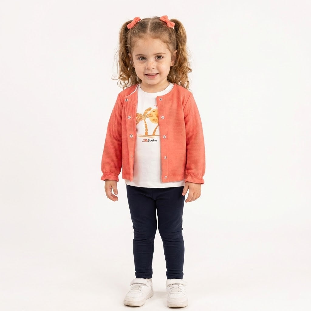 طقم أطفال "بيتي" ثلاثي القطع: سويت شيرت  و شيرت وبنطال مريح باللون الاحمر