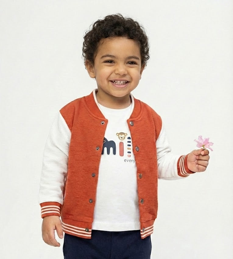 طقم أطفال  ثلاثي القطع: سويت شيرت و شيرت وبنطال مريح باللون البرتقالي