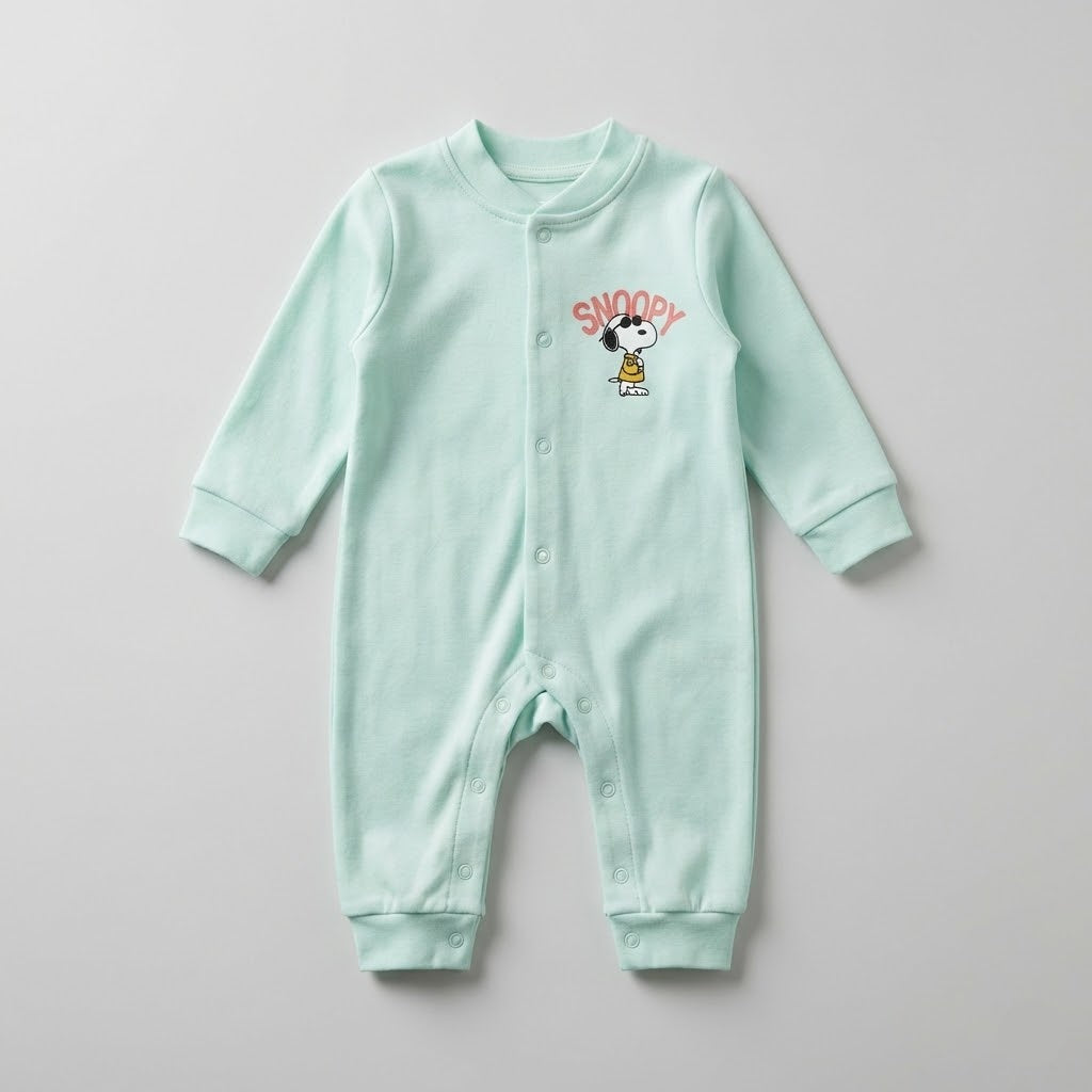 سالوبيت أطفال قطني ناعم بأكمام طويلة وطبعة "سنوبي" - أخضر فاتح