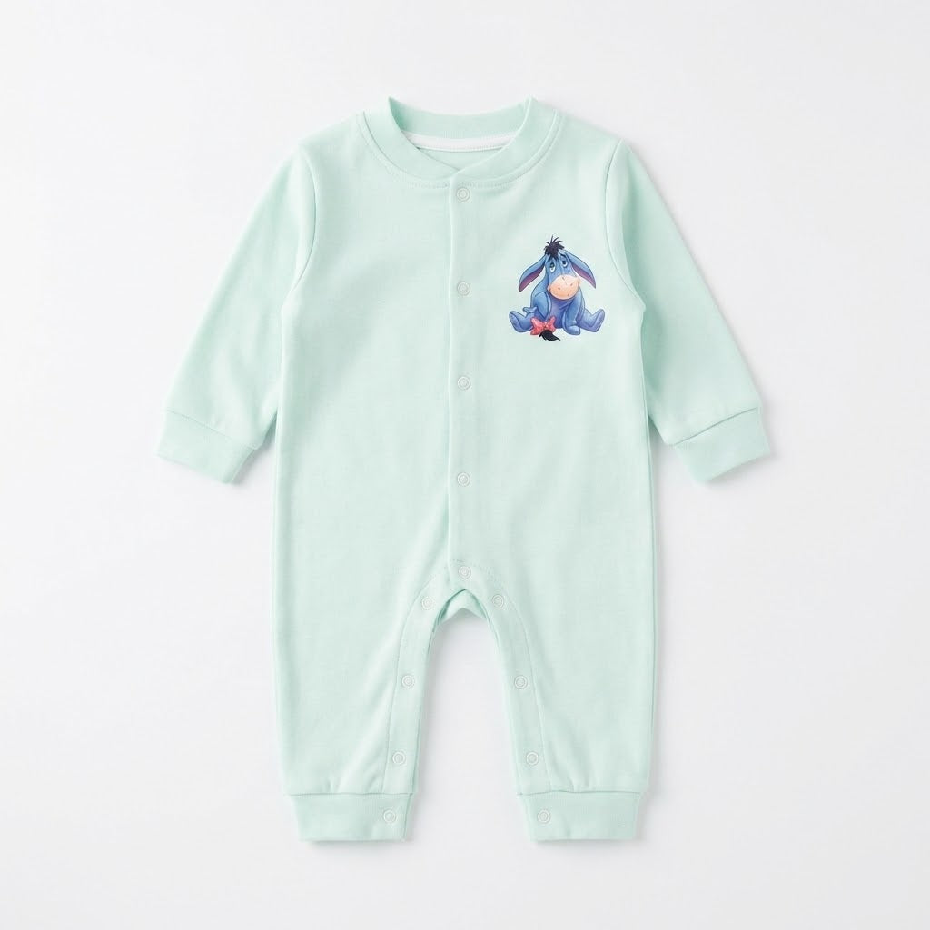 سالوبيت أطفال قطني ناعم بأكمام طويلة وطبعة "حضان ازرق" - أخضر فاتح