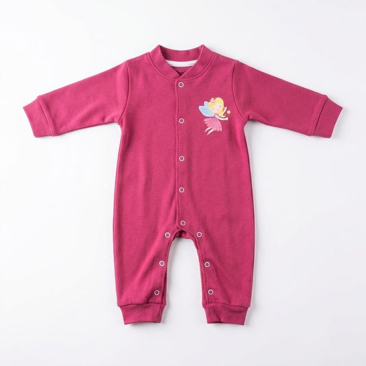 سلوبيت أطفال قطني مريح باللون الوردي الداكن مع طبعة جنية لطيفة