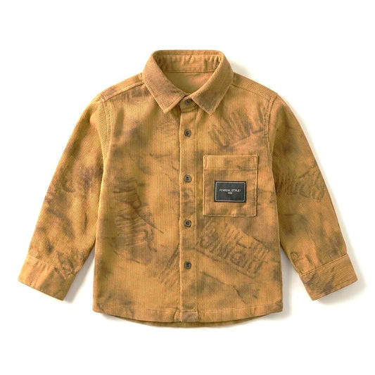 قميص كوردروي للأطفال بتصميم مموه لون اصفر