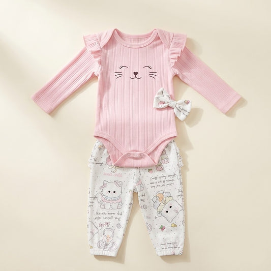 طقم بيجامه بيبي 2قطعه قطوطه بينك ابيض