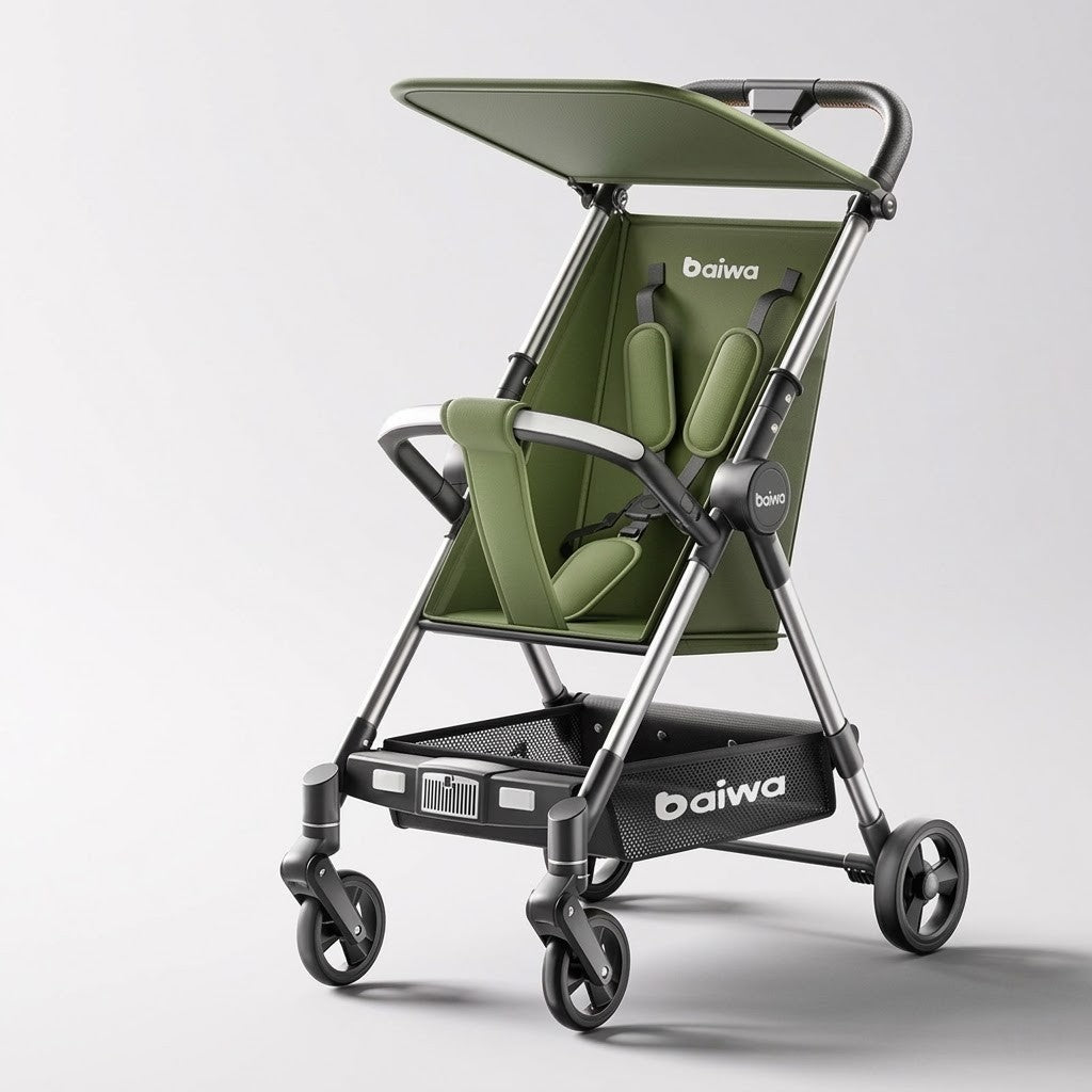 عربة أطفال "بايوا" خفيفة الوزن ومتينة باللون الأخضر