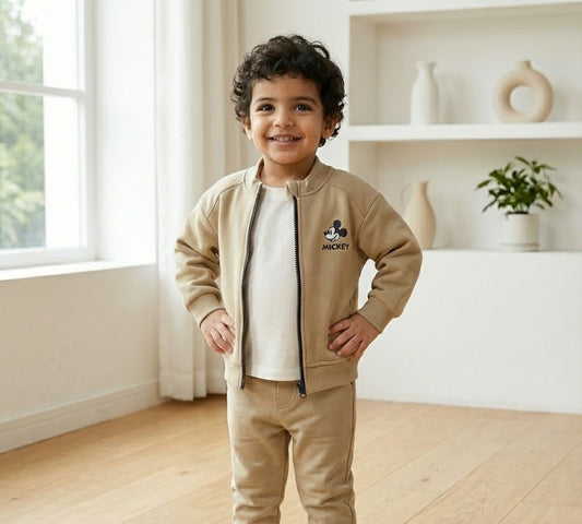 جاكيت أطفال "ميكي" بيج غامق - أناقة عصرية وملمس ناعم