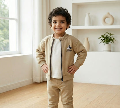 جاكيت أطفال "ميكي" بيج غامق - أناقة عصرية وملمس ناعم