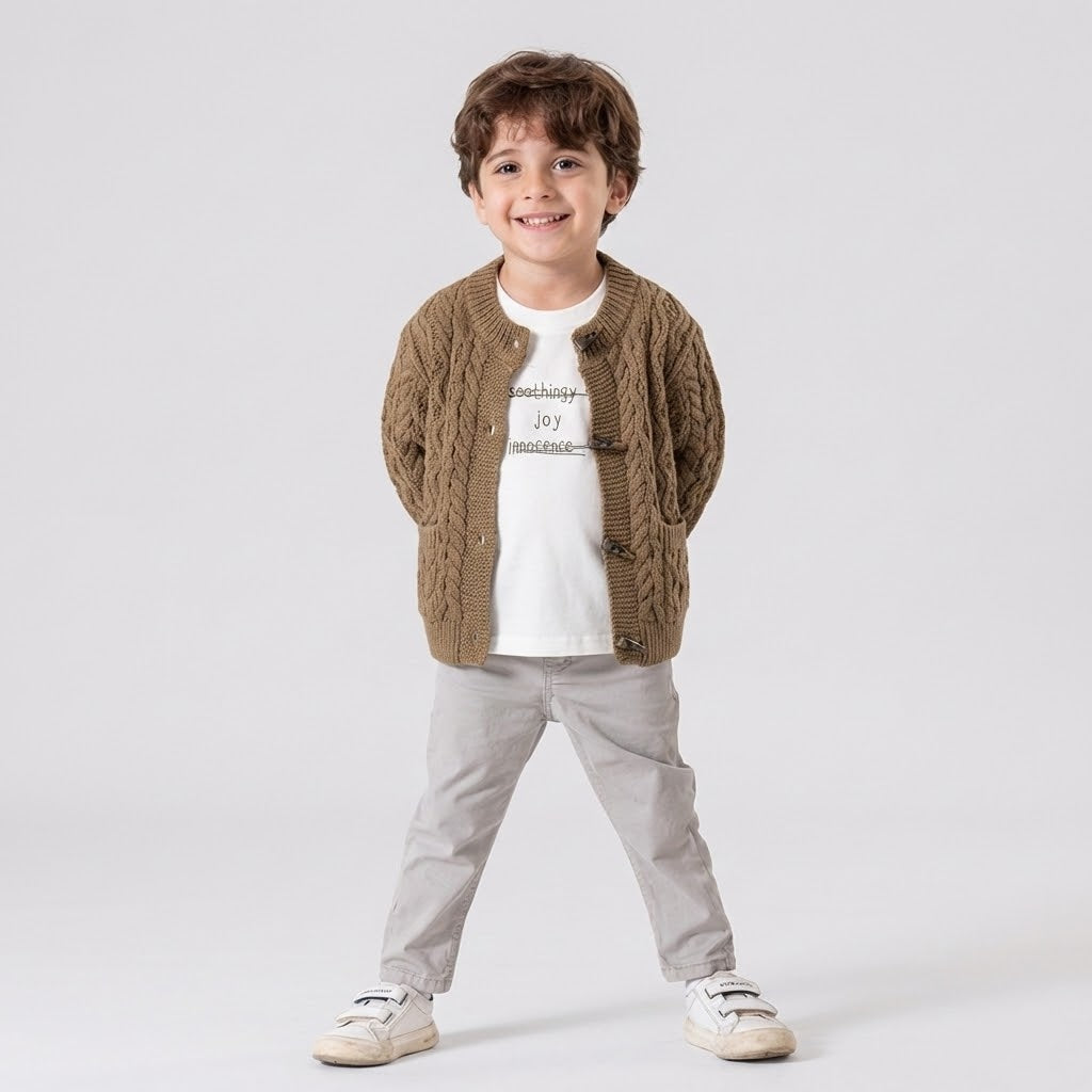 كارديجان شتوي للأطفال مع قميص قطني - تصميم أنيق وأزرار خشبية