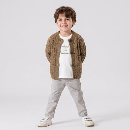 كارديجان شتوي للأطفال مع قميص قطني - تصميم أنيق وأزرار خشبية