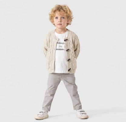 كارديجان شتوي للأطفال مع شيرت قطني - تصميم أنيق وأزرار خشبية
