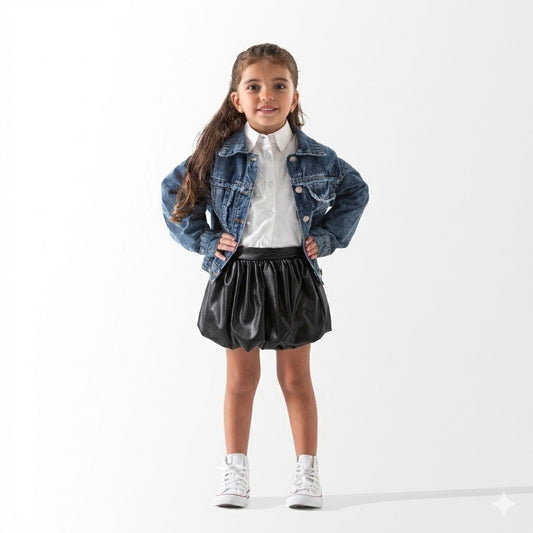 تنورة جلدية سوداء بتصميم "البالون" العصري - أناقة مميزة للفتيات