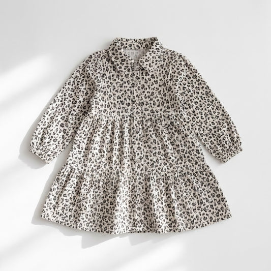 فستان أطفال أنيق بطبعة زهور سوداء الكلاسيكية