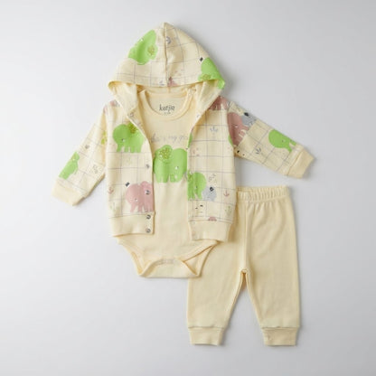 طقم أطفال 3 قطع "الفيل الصغير" - أناقة وراحة لطفلك بألوان مبهجة