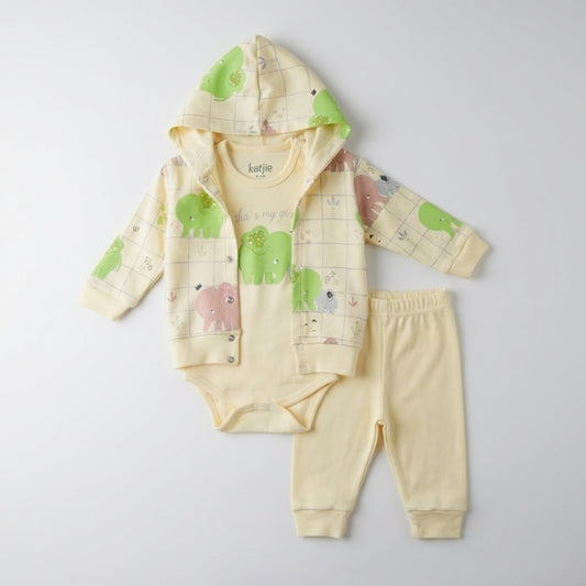 طقم أطفال 3 قطع "الفيل الصغير" - أناقة وراحة لطفلك بألوان مبهجة