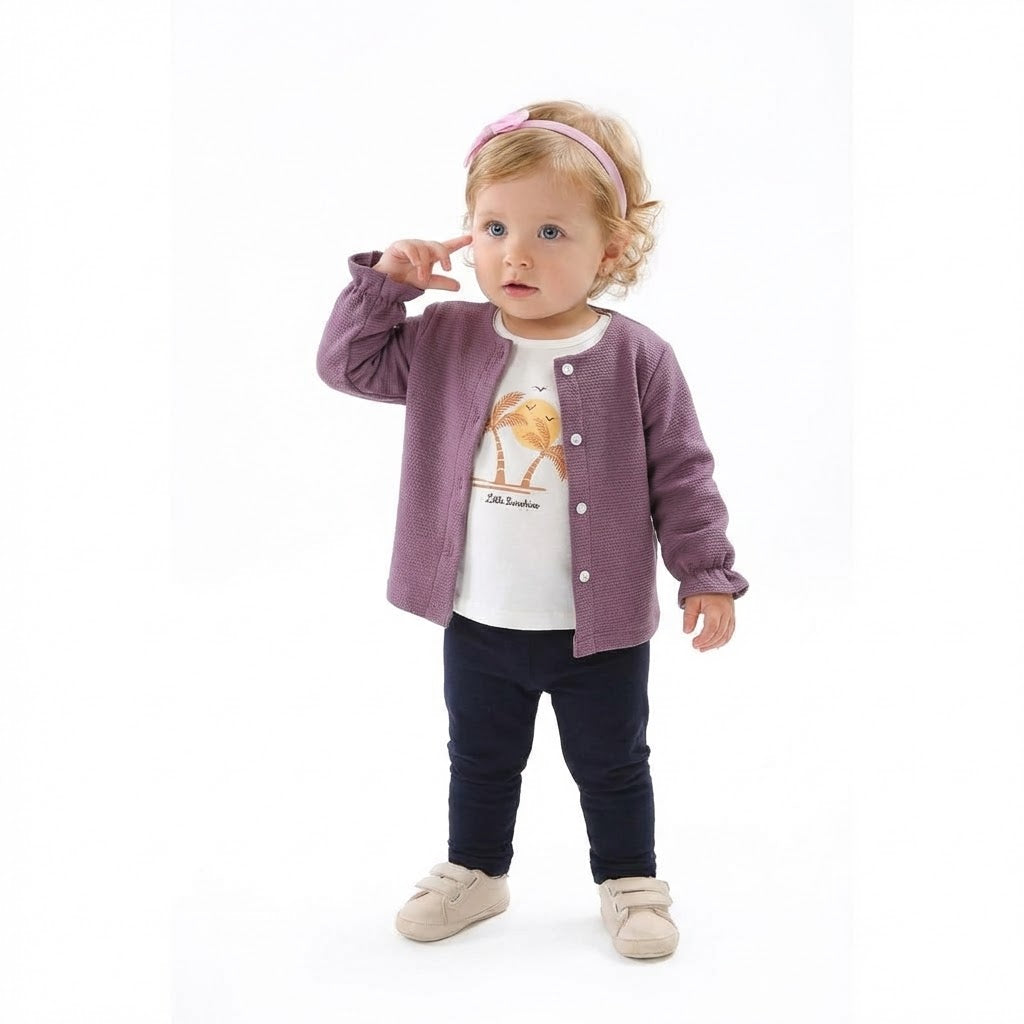 طقم أطفال "بيتي" ثلاثي القطع: سويت شيرت و شيرت وبنطال مريح باللون الموف