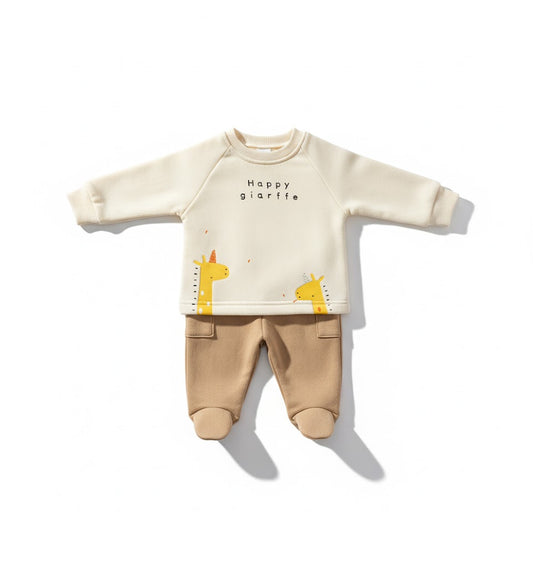Happy Giraffe Pajama Set |  Cream & Brown Outfit
