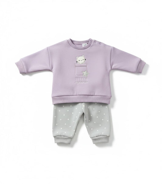 Sweet Kitten Pajama Set | Purple and Grey Baby Outfit