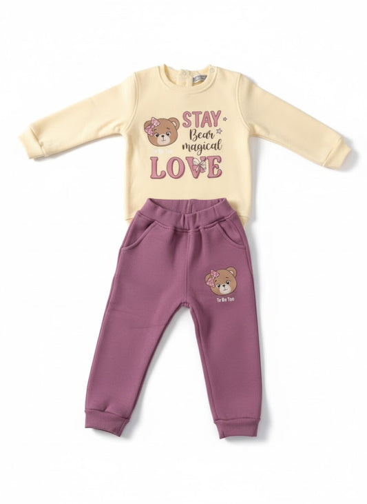 Bear Magical Love Beige Purple Pajama