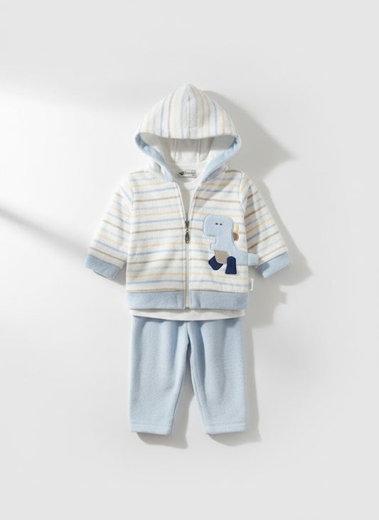 Cozy Striped Dino-Themed Baby Pajama Set