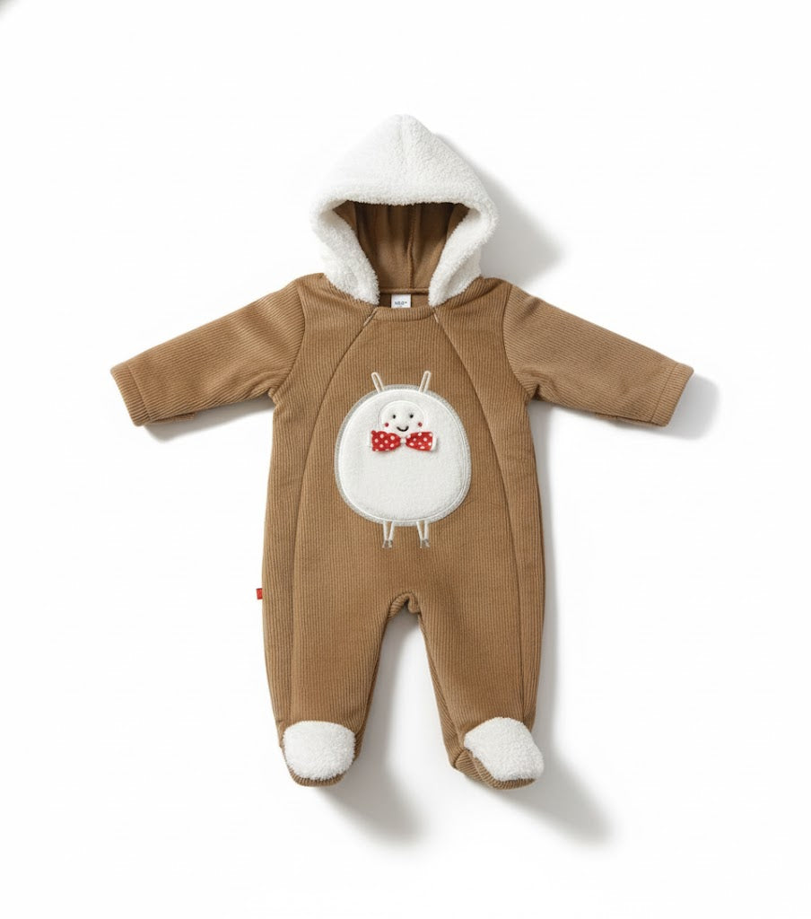 Adorable Plush Bear Hooded Baby Romper - Soft Corduroy Newborn Jumpsuit