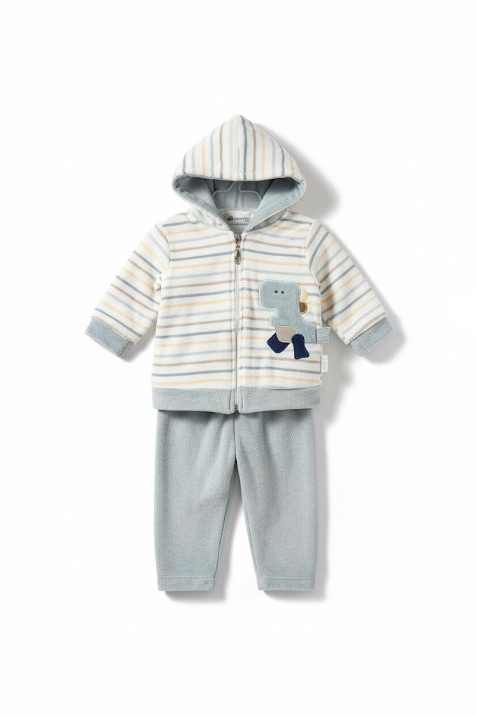 Cozy Striped Dino-Themed Baby Pajama Set